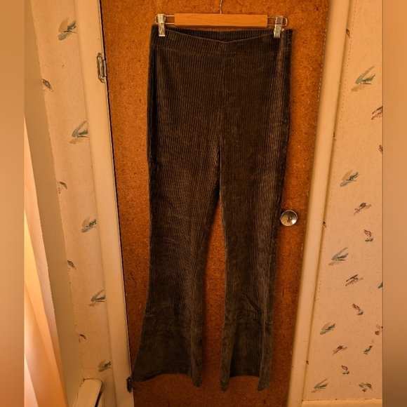 Aerie Ribbed Velvet Flare Pants - Olive Green - Picture 1 of 4